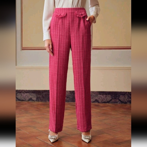 TWEED FLAP DETAIL SLANT POCKET SEAM FRONT SUIT PANTS - Picture 1 of 4